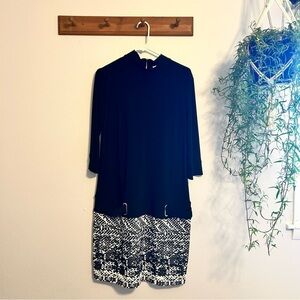 Joseph Ribkoff Black and White Dress with Gold Zipper Detail Size 14